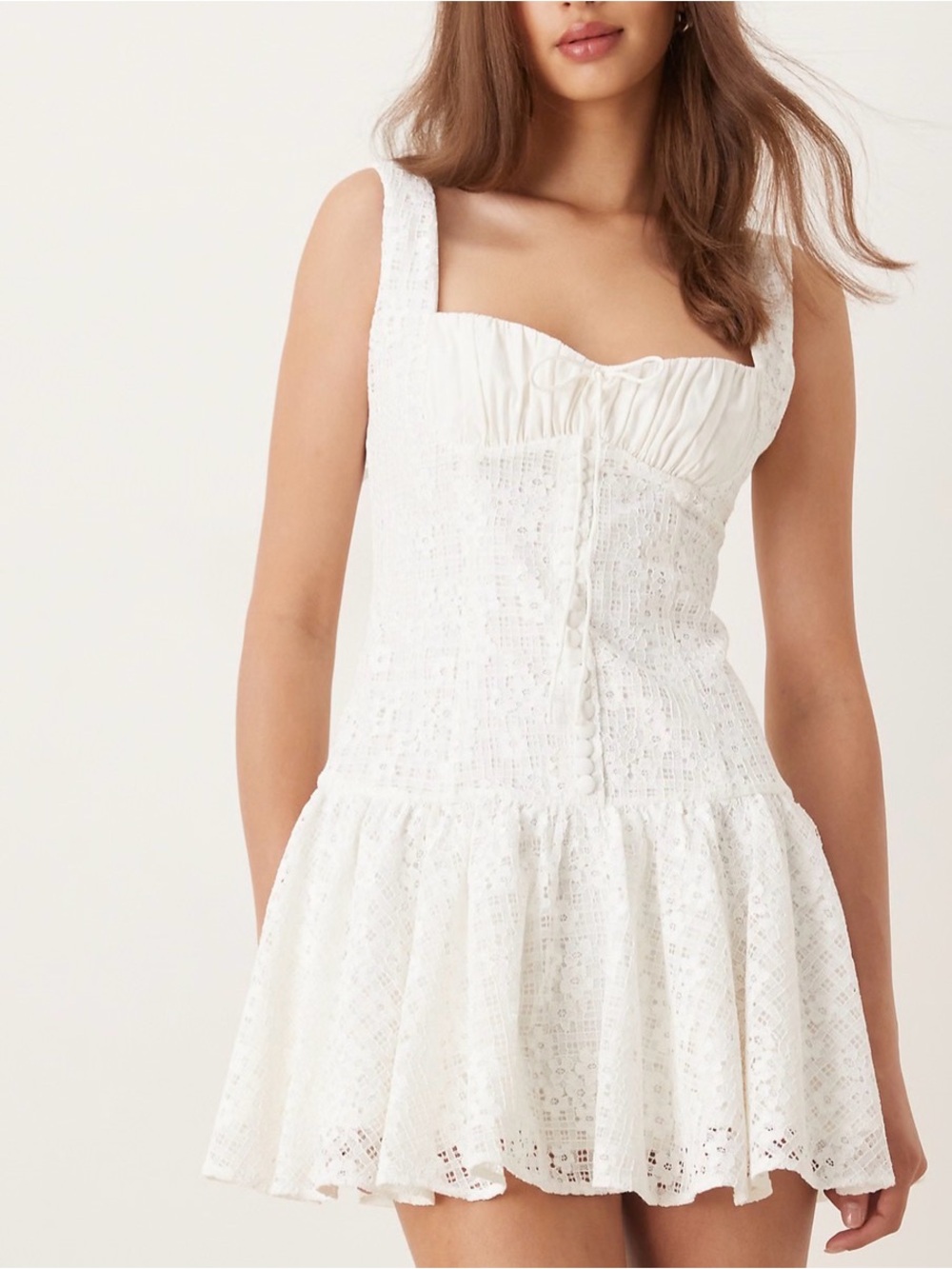 For Love & Lemons Daisy square neck lattice lace mini dress in white XL